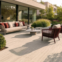 Carrelage extérieur en céramique | 60x120 cm | Velina Travertin Vein Cut Ivory